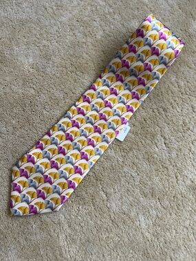 Leonard Paris 💯 silk Men's Tie in Yellow, Pink & Gray -nwot